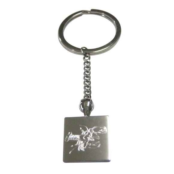 Silver Toned Square Etched Lobster Pendant Keychain - Picture 1 of 2